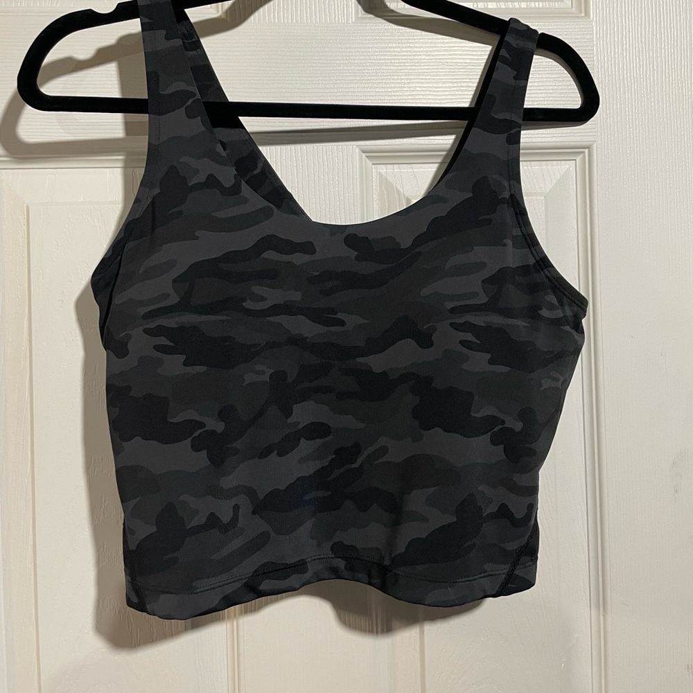 Oalka Longline Sports Bra Crop Top w/ Removable Cups - Black Camo